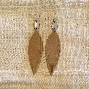 Boho Handmade Suede Leather Leaf/Feather and Enamel Beads Earrings
